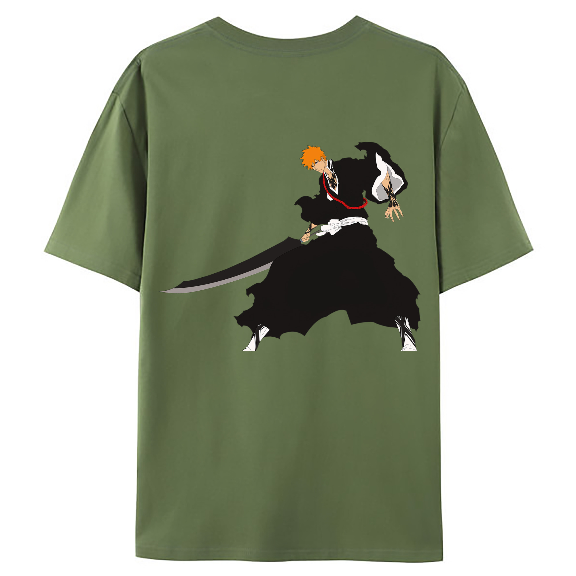 （画像用） ブリーチ 黒崎一護（くろさき いちご）BLEACH Kurosaki Ichigo 綿100％ メンズ半袖Tシャツ（バックプリント） 通気性